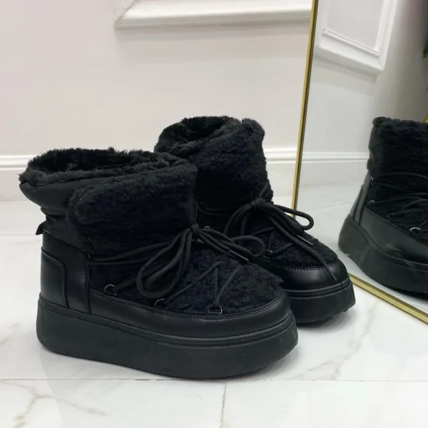 Primi Tacchi Jolly - Stivaletto Eskimo Boots Pelliccia Gomma Alta Nero Sale