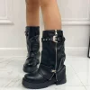 Primi Tacchi Joly - Stivale Donna Anfibio Alto Fibbie Nero New