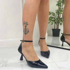 Primi Tacchi Karissa - Décolleté Donna Tacco A Spillo Punta Vernice Elegante Nero Fashion