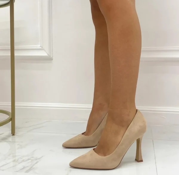 Primi Tacchi Kesha - Decolleté Donna Scarpe Tacco Punta Casual Elegante Beige Hot