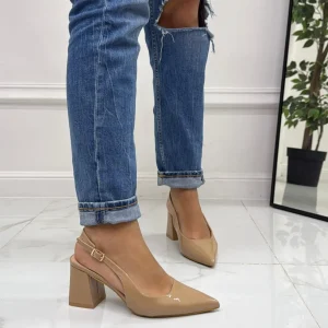 Primi Tacchi Leyla - Decolleté Donna Punta Scarpa Tacco Quadrato Vernice Beige Online