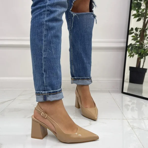 Primi Tacchi Leyla - Decolleté Donna Punta Scarpa Tacco Quadrato Vernice Beige Online