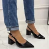 Primi Tacchi Leyla - Decolleté Donna Punta Scarpa Tacco Quadrato Vernice NERO Discount