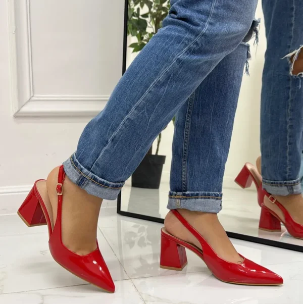 Primi Tacchi Leyla - Decolleté Donna Punta Scarpa Tacco Quadrato Vernice Rosso Clearance