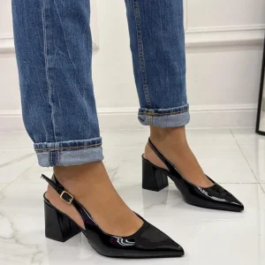 Primi Tacchi Leyla - Decolleté Donna Punta Scarpa Tacco Quadrato Vernice NERO Discount