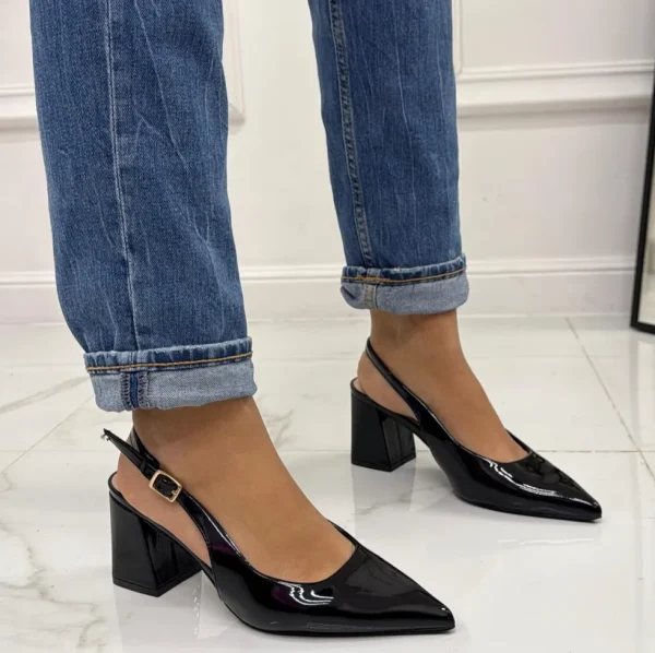 Primi Tacchi Leyla - Decolleté Donna Punta Scarpa Tacco Quadrato Vernice NERO Discount