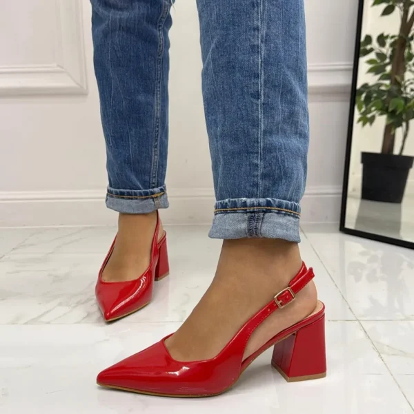 Primi Tacchi Leyla - Decolleté Donna Punta Scarpa Tacco Quadrato Vernice Rosso Clearance