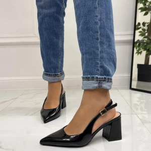 Primi Tacchi Leyla - Decolleté Donna Punta Scarpa Tacco Quadrato Vernice NERO Discount
