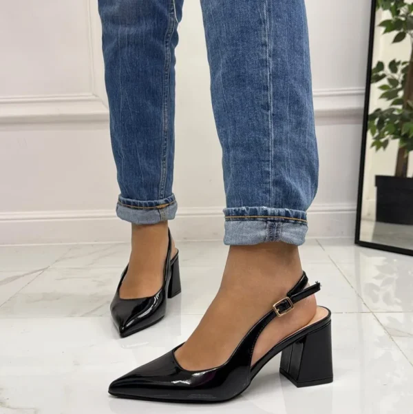 Primi Tacchi Leyla - Decolleté Donna Punta Scarpa Tacco Quadrato Vernice NERO Discount