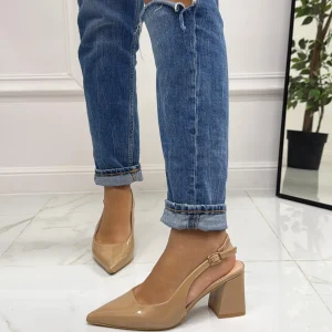 Primi Tacchi Leyla - Decolleté Donna Punta Scarpa Tacco Quadrato Vernice Beige Online