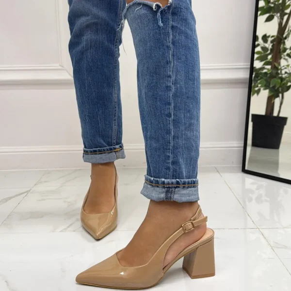 Primi Tacchi Leyla - Decolleté Donna Punta Scarpa Tacco Quadrato Vernice Beige Online