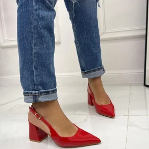 Primi Tacchi Leyla - Decolleté Donna Punta Scarpa Tacco Quadrato Vernice Rosso Clearance