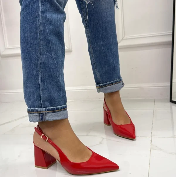 Primi Tacchi Leyla - Decolleté Donna Punta Scarpa Tacco Quadrato Vernice Rosso Clearance