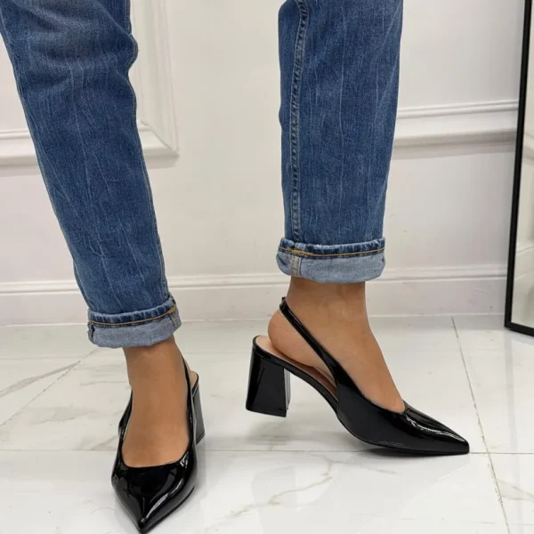 Primi Tacchi Leyla - Decolleté Donna Punta Scarpa Tacco Quadrato Vernice NERO Discount