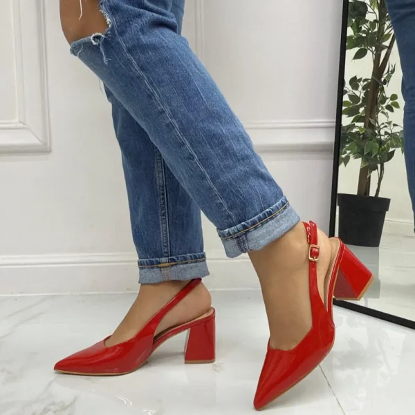 Primi Tacchi Leyla - Decolleté Donna Punta Scarpa Tacco Quadrato Vernice Rosso Clearance