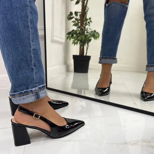 Primi Tacchi Leyla - Decolleté Donna Punta Scarpa Tacco Quadrato Vernice NERO Discount