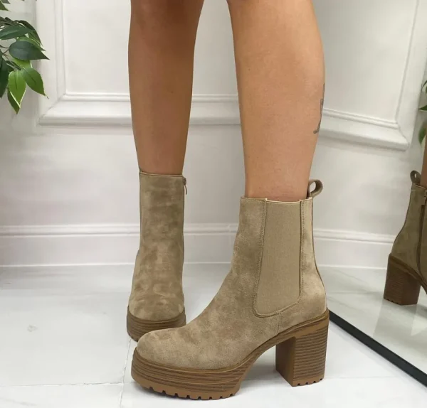 Primi Tacchi Lidia - Stivaletto Donna Scarpa Tacco Quadrato Casual Comodo Khaki Discount