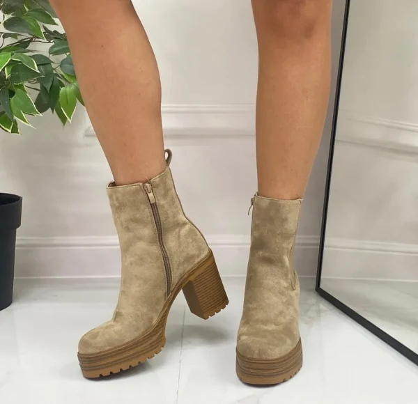 Primi Tacchi Lidia - Stivaletto Donna Scarpa Tacco Quadrato Casual Comodo Khaki Discount