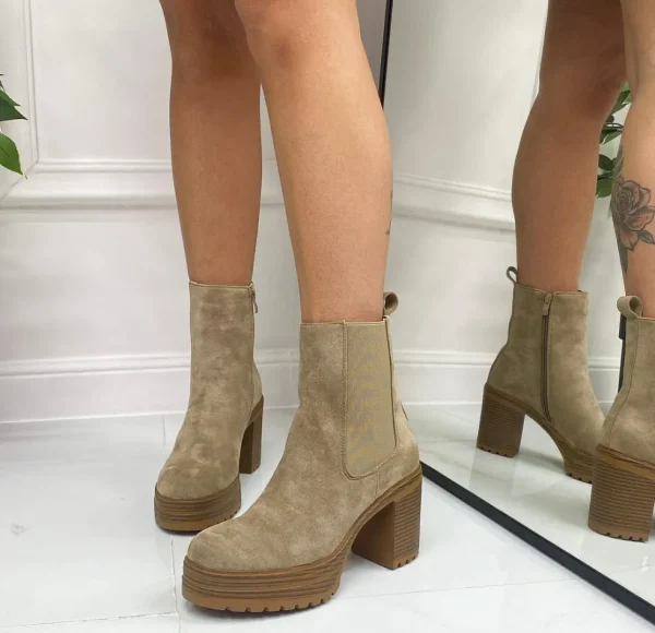 Primi Tacchi Lidia - Stivaletto Donna Scarpa Tacco Quadrato Casual Comodo Khaki Discount