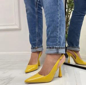 Primi Tacchi Linda - Décolleté Donna Tacco Spillo Punta Vernice Giallo Sale