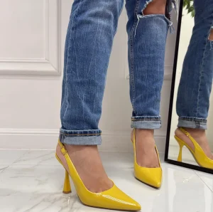 Primi Tacchi Linda - Décolleté Donna Tacco Spillo Punta Vernice Giallo Sale