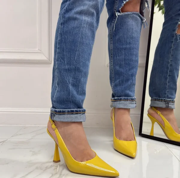 Primi Tacchi Linda - Décolleté Donna Tacco Spillo Punta Vernice Giallo Sale