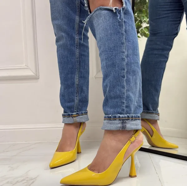 Primi Tacchi Linda - Décolleté Donna Tacco Spillo Punta Vernice Giallo Sale
