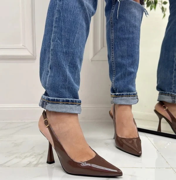 Primi Tacchi Linda - Décolleté Donna Tacco Spillo Punta Vernice Marrone Hot