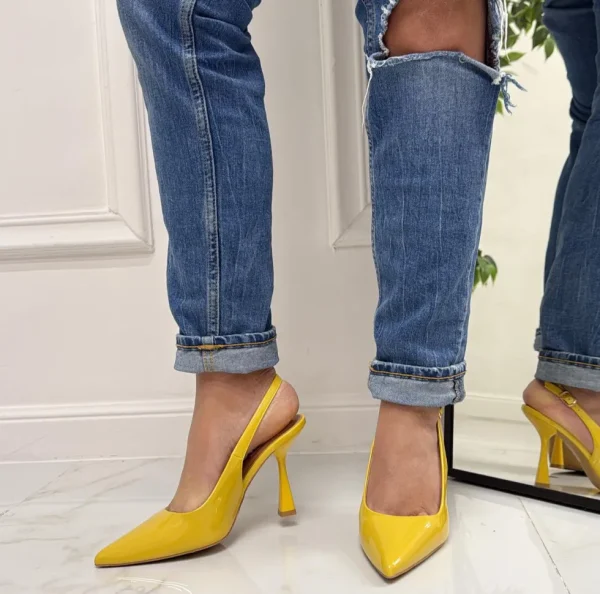 Primi Tacchi Linda - Décolleté Donna Tacco Spillo Punta Vernice Giallo Sale