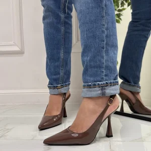 Primi Tacchi Linda - Décolleté Donna Tacco Spillo Punta Vernice Marrone Hot