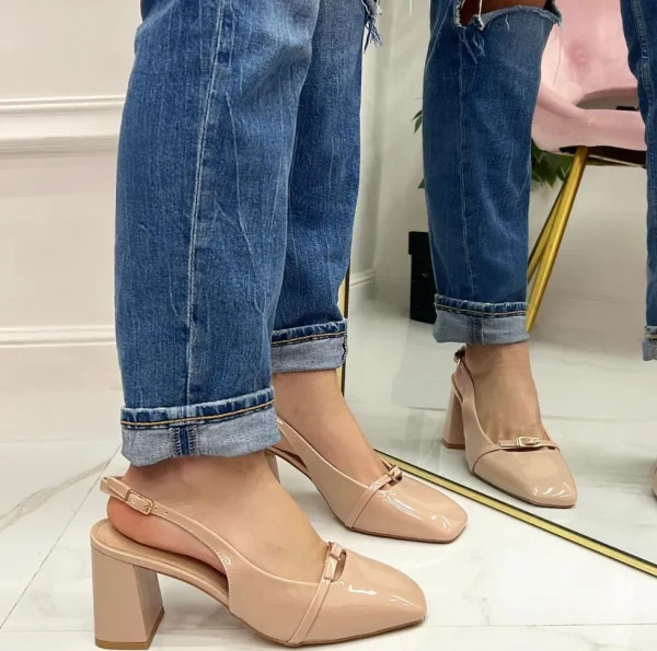 Primi Tacchi Lisa - Décolleté Donna Scarpa Cinturino Tacco Quadrato Elegante Nude Fashion