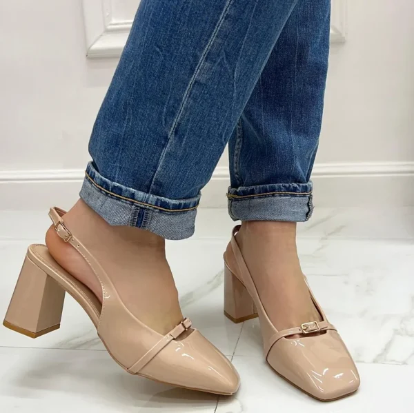 Primi Tacchi Lisa - Décolleté Donna Scarpa Cinturino Tacco Quadrato Elegante Nude Fashion