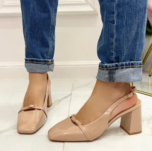 Primi Tacchi Lisa - Décolleté Donna Scarpa Cinturino Tacco Quadrato Elegante Nude Fashion