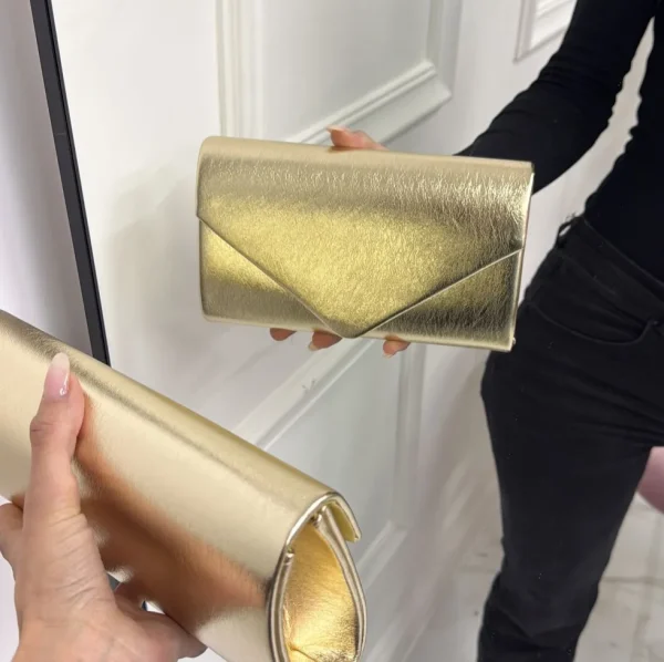 Primi Tacchi Lisbona - Pochette Borsa Donna Rigida Clip Tracolla Elegante Nero Oro Hot