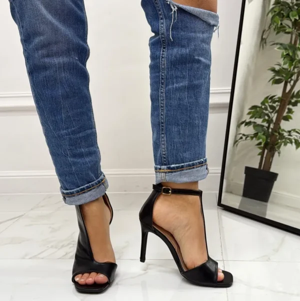 Primi Tacchi Luana - Sandalo Donna Scarpa Tacco Spillo Punta Nero Clearance