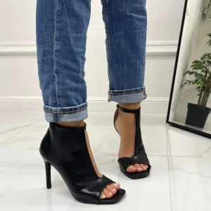 Primi Tacchi Luana - Sandalo Donna Scarpa Tacco Spillo Punta Nero Clearance