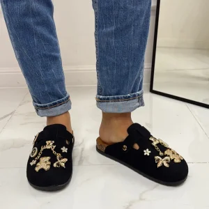 Primi Tacchi Lucky - Scarpa Sabot Mules Donna Tallone Scoperto Nero Hot