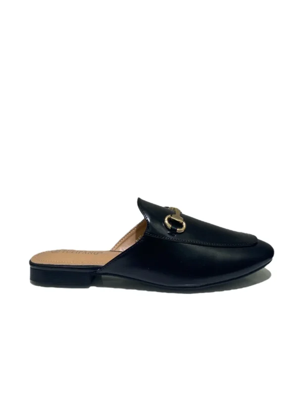 Primi Tacchi Luna - Sabot Mules Pantofolina Donna Flat Punta Tallone Scoperto Nero Clearance