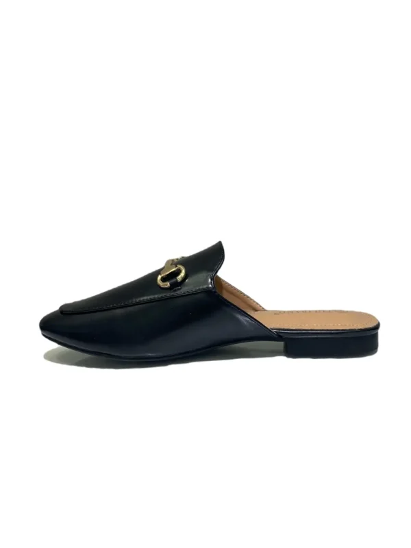Primi Tacchi Luna - Sabot Mules Pantofolina Donna Flat Punta Tallone Scoperto Nero Clearance