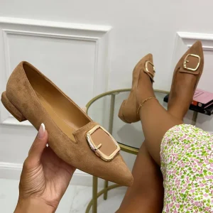 Primi Tacchi Lydie - Scarpa Donna Ballerina Tacco Punta Fibbia KHAKI Sale