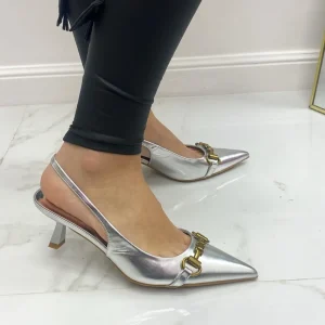 Primi Tacchi Madeleine - Decolleté Donna Punta Scarpa Tacco Basso Argento Clearance