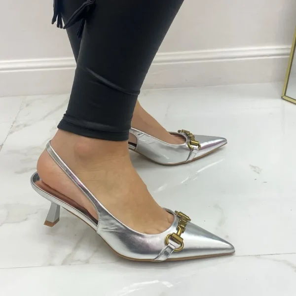 Primi Tacchi Madeleine - Decolleté Donna Punta Scarpa Tacco Basso Argento Clearance