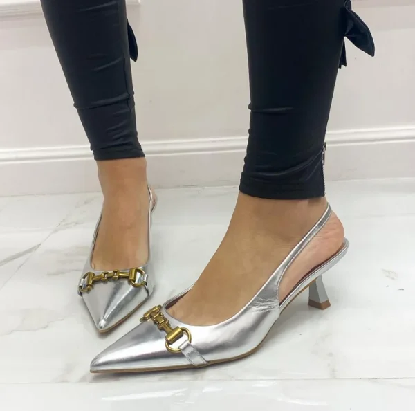 Primi Tacchi Madeleine - Decolleté Donna Punta Scarpa Tacco Basso Argento Clearance