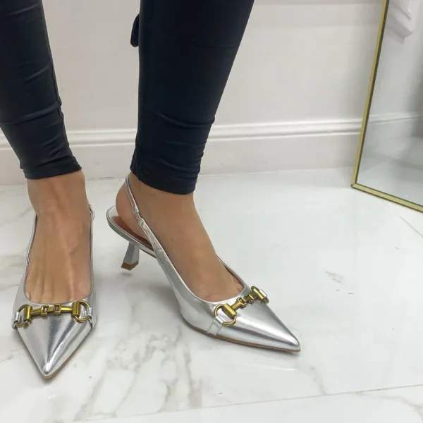 Primi Tacchi Madeleine - Decolleté Donna Punta Scarpa Tacco Basso Argento Clearance