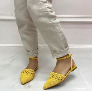 Primi Tacchi Maila - Scarpa Donna Ballerina Punta Traforata Giallo Clearance