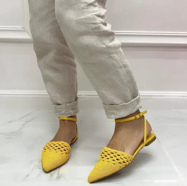 Primi Tacchi Maila - Scarpa Donna Ballerina Punta Traforata Giallo Clearance