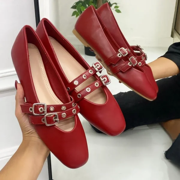 Primi Tacchi Mallory - Scarpe Donna Ballerine Cinturini Comode Rosso New