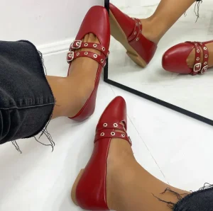 Primi Tacchi Mallory - Scarpe Donna Ballerine Cinturini Comode Rosso New