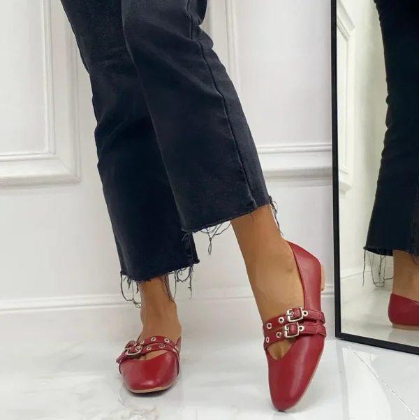 Primi Tacchi Mallory - Scarpe Donna Ballerine Cinturini Comode Rosso New