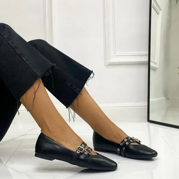 Primi Tacchi Mallory - Scarpe Donna Ballerine Cinturini Comode NERO Discount